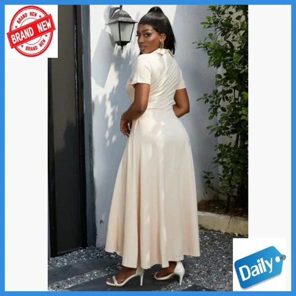 Short Sleeve A-Line Formal Party Dress with Back Zipper and Asymmetrical Hem - Picture 3 of 7